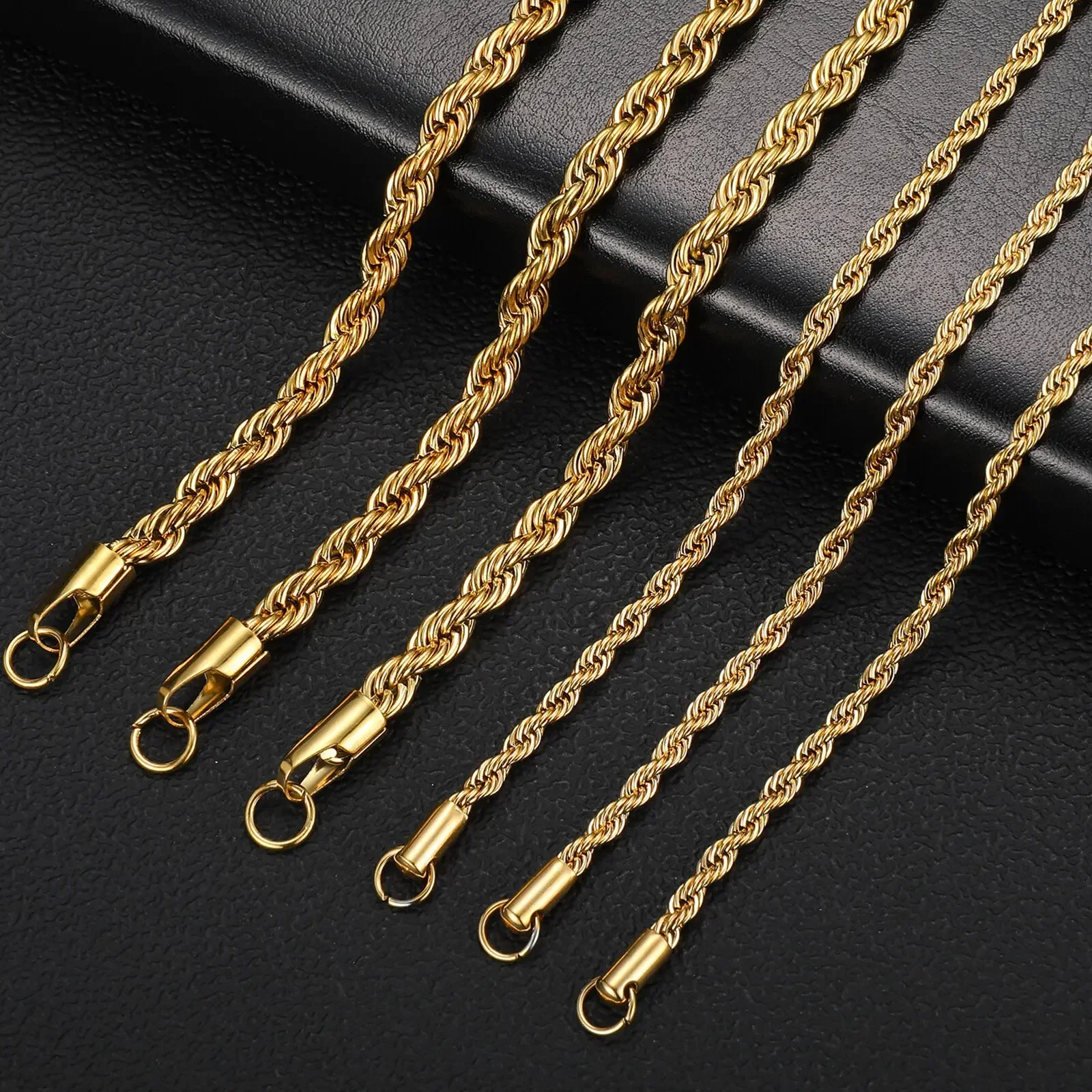 2-6MM Gold Color Twisted Rope Chain Necklace Stainless Steel Never Fade Waterproof Choker For Men Women Fashion Jewelry 2-6MM Gold Color Twisted Rope Chain Necklace Stainless Steel Never Fade Waterproof Choker For Men Women Fashion Jewelry