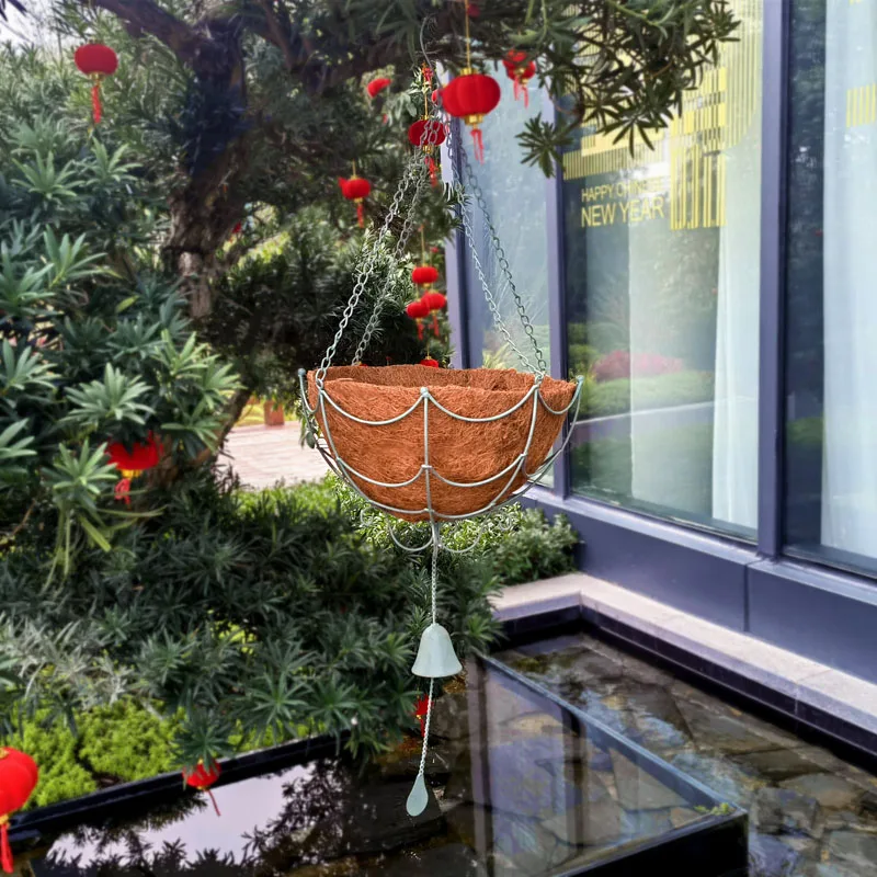 Garden Decoration Indoor Outdoor Metal Hanging Planter Basket Round Window Deck Coco Coir Liner Coconut Hanging Basket