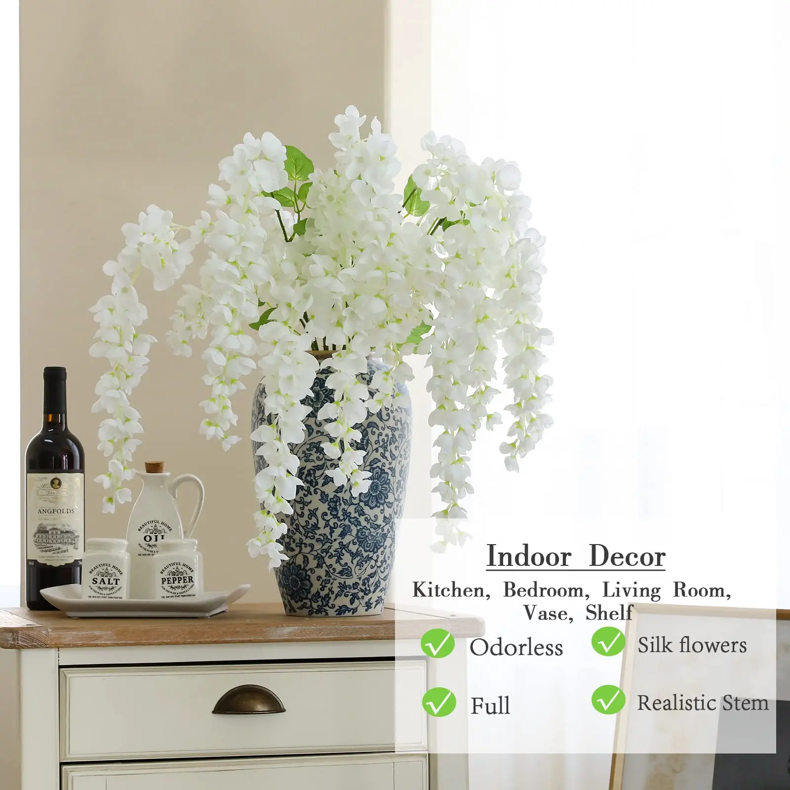 120 cm lange künstliche Glyzinien-Blumen für Hochzeit, Heimdekoration, Wohnzimmer, Hintergrund, Arrangement, hängende Blumengirlanden – Detail 2