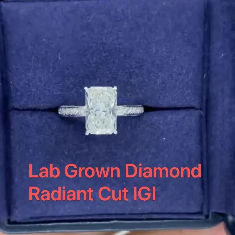 

Solid 14K White Gold IGI Certificate Lab Grown Diamond Wedding Ring Radiant 1Ct CVD HPHT Diamond DEF Color VS-VVS