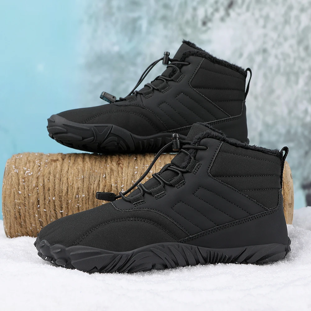 Winter Warm Running Barefoot Shoes Women Men Rubber High Ankle Boots Waterproof Non-Slip Breathable for Outdoor Walking