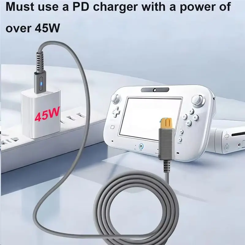 Wii U 콘솔용 USB-C 전원 공급 케이블 1.8M 타입 C 45W PD 충전 케이블 Wii U 게임 콘솔 충전용