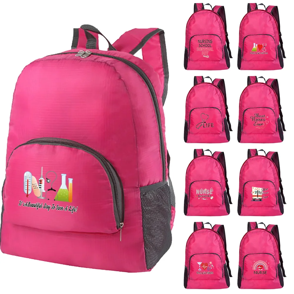 

Folding Backpack Nurse Print Student Bag Outdoor Ultra Light Portable Riding Skin Bag Mountaineering Travel Sports Backpack Gift
