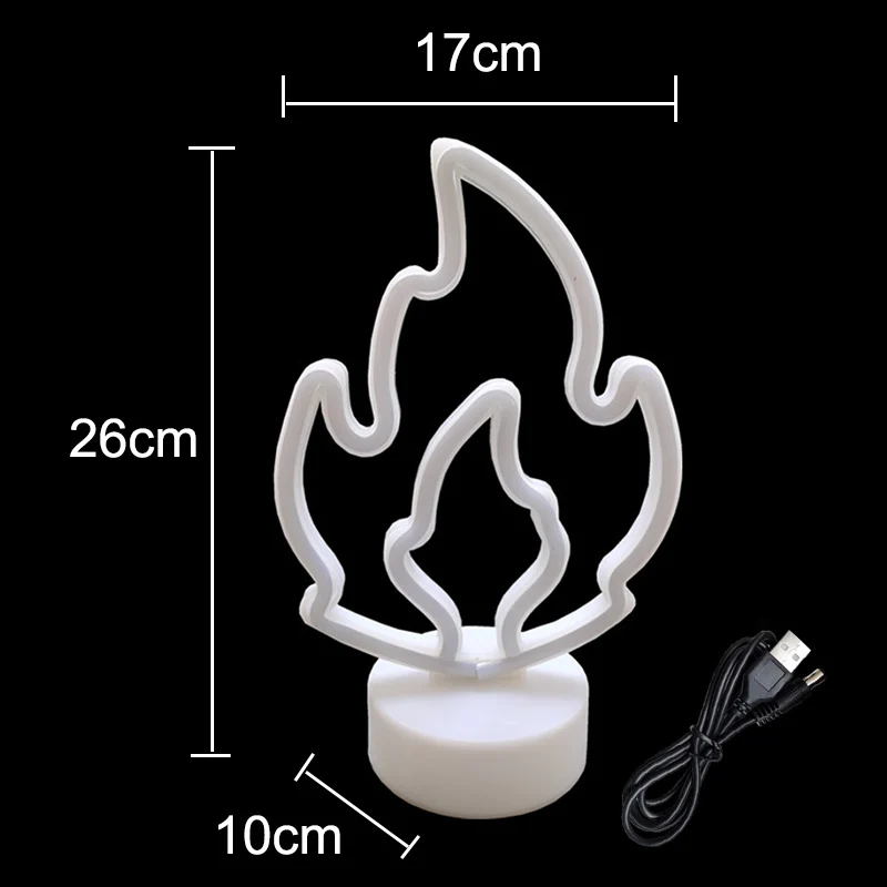Flame Sign Neon Light LED Fire Flaming Logo Modeling Lamp Decor Shop Room Wall Table Ornament Bar Club Party USB & Battery Box