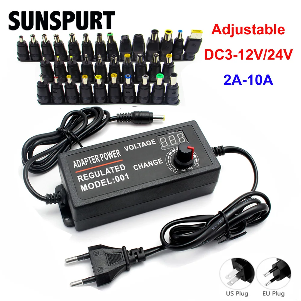 Yetaida 100-240V to 3-12V 5A Universal Adjustable AC/DC Switching Power  Adapter, 50-60hz Power Supply Adapter Converter with LED Voltage Display US
