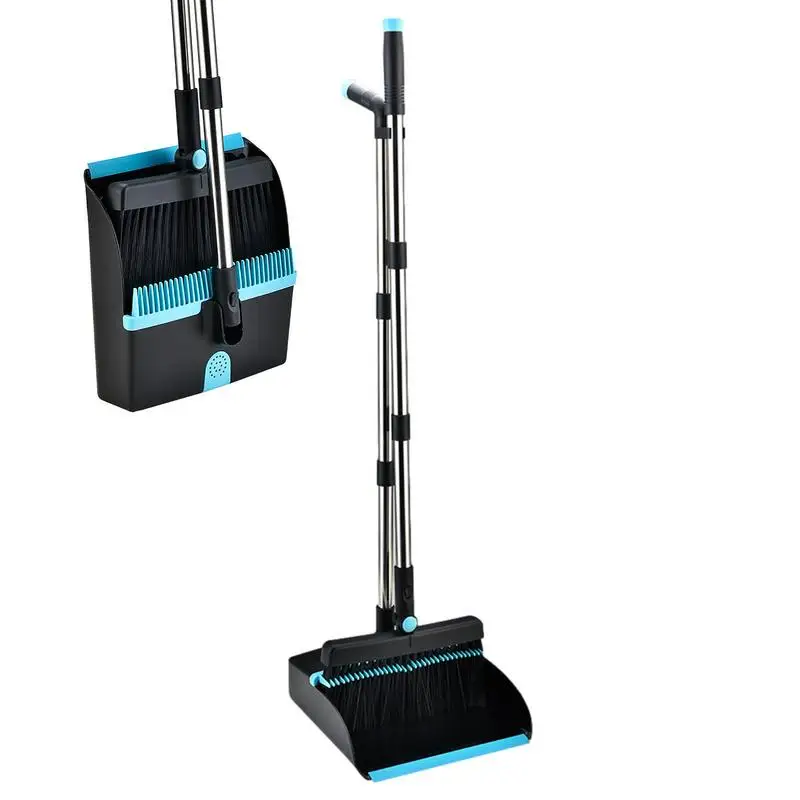

Broom And Dustpan Set For Home Lobby Broom And Dustpan Set Dust Pan Ergonomic Soft EVA Foam Handle 180 Degree Rotation Long