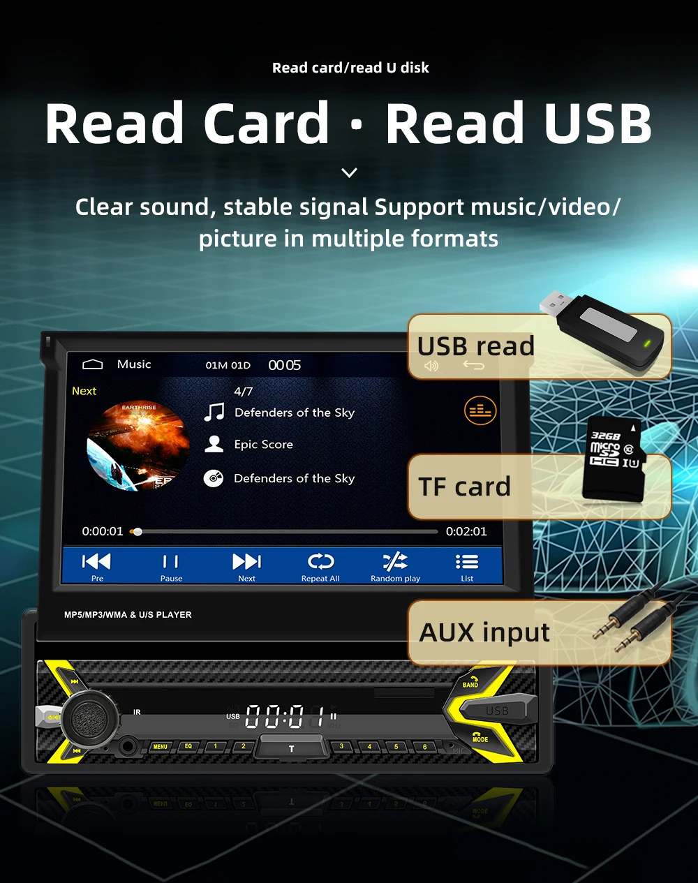 1Din Car Radio Player 7"MP5 Player Retractable Touch Screen Car Wireless CarPlay Android Auto Mirror Link Video USB TF BT Player 19 Se0b031aaebe74055bbe240f401b11b4ej 1Din Car Radio Player 7"MP5 Player Retractable Touch Screen Car Wireless CarPlay Android Auto Mirror Link Video USB TF BT Player