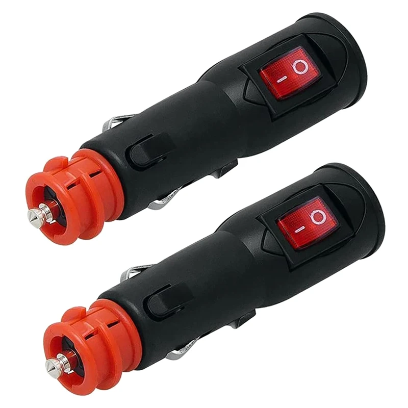 2 PCS Power Adapter Connector 12V Car Plug With Fuse And Switch 20Mm Cig / 12Mm DIN For Euro