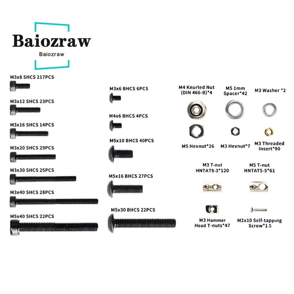 Baiozraw V2.4 Afterburner /StealthBurner R2 3D 프린터 나사 풀 키트, DIY 프로젝트 패스너 나사 너트, Voron 2.4
