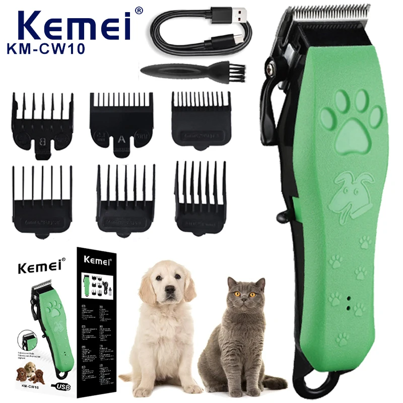 Kemei-cordless Elétrica Dog Trimmer Baixo Ruído Professional Pet Grooming Kit Cabolsa Grosso de Alta Potência