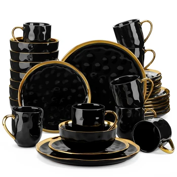 LOVECASA 16/32 Piece Black Porcelain Dinnerware Set 1