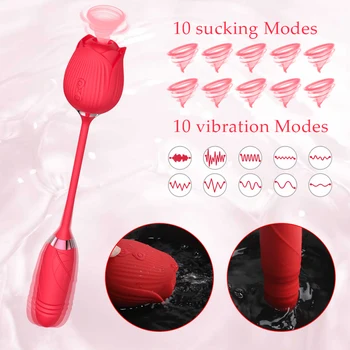 Rose Sucking Vibrator 10 Speed Clit Sucker Nipple Oral Stimulator with Telescopic Vibrating Dildo Masturbation Sex Toy for Women 2