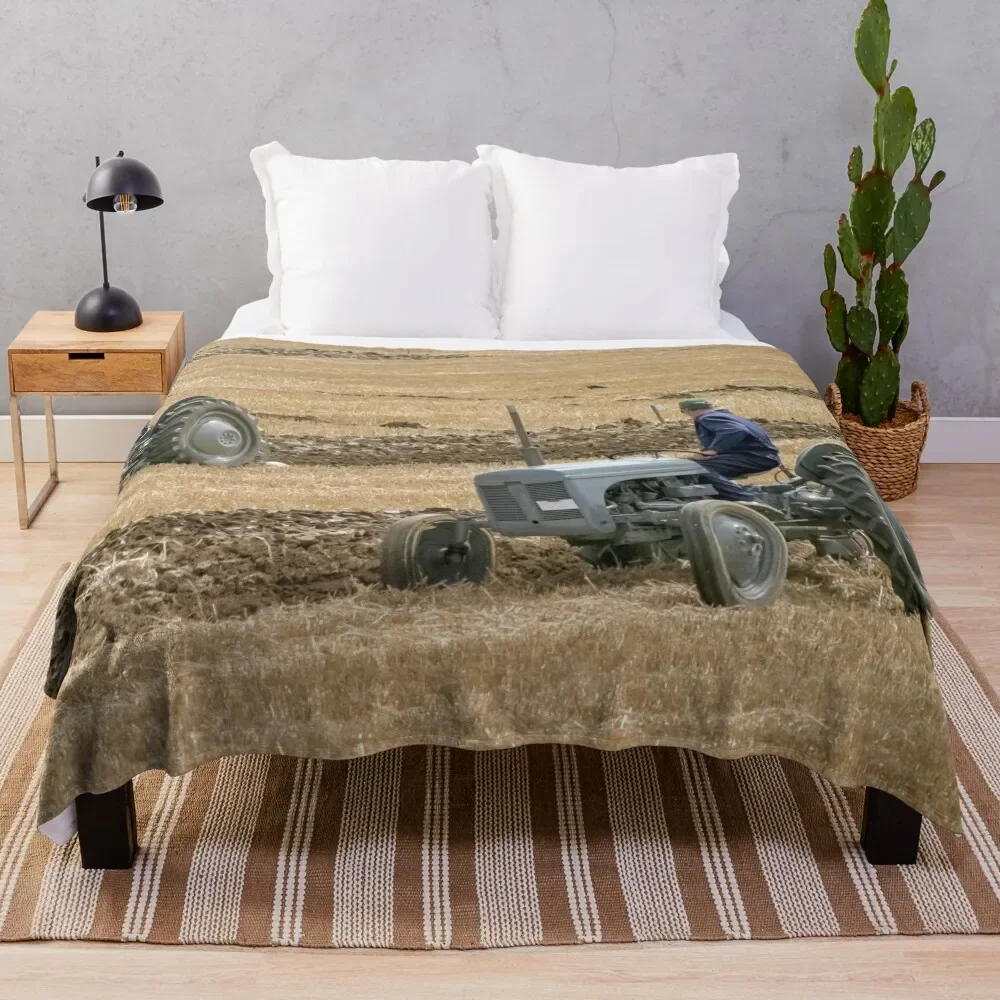 

Two grey Ferguson tractors ploughing. Throw Blanket Sofas Flannels blankets ands Blankets