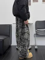 Man's Camouflage Large Pocket Wide Legs Unisex Pants Young man Street Straight Bottoms Male High Waisted Trousers 2