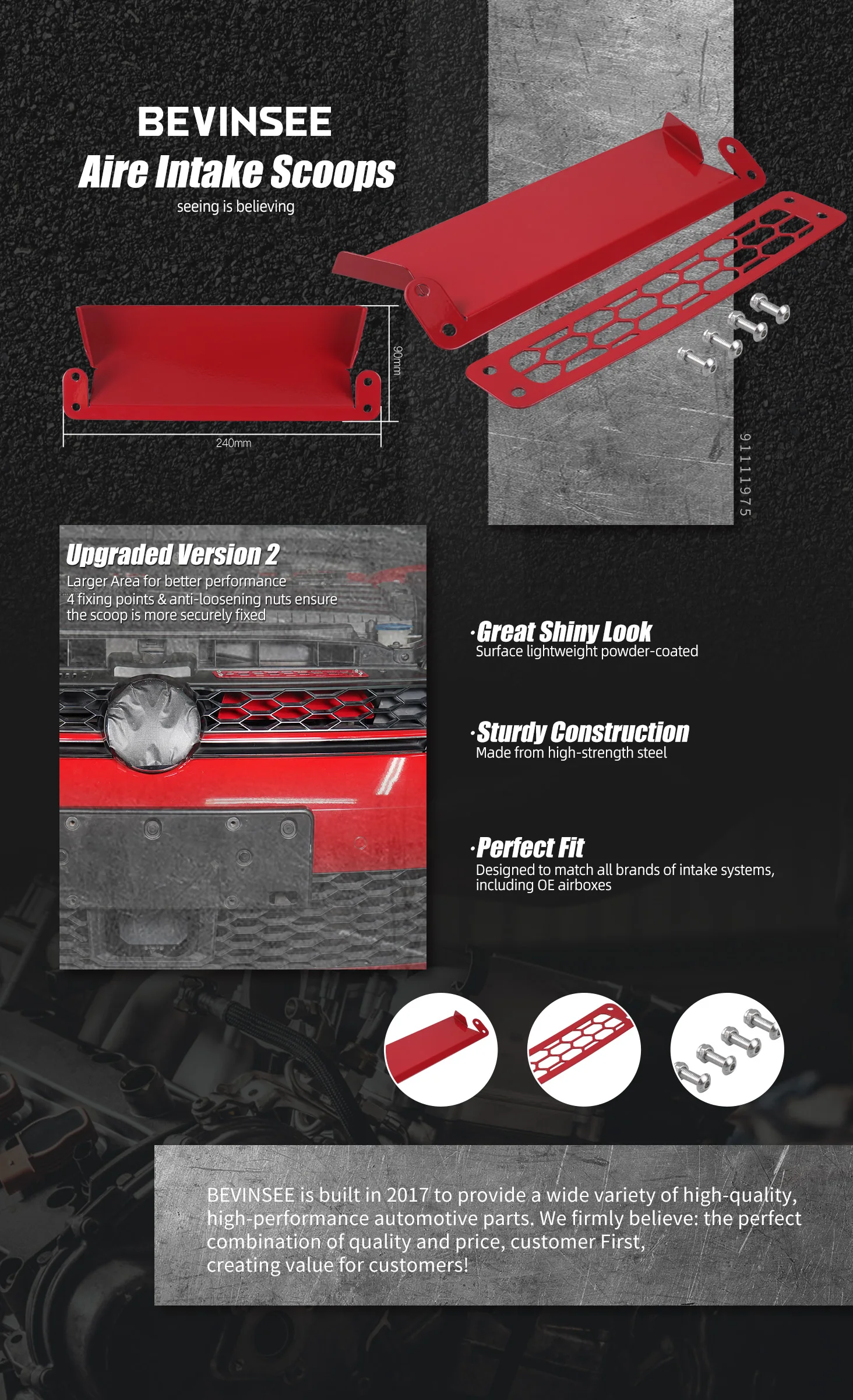 BEVINSEE Version 2 Dynamischer Lufteinlass-Scoop-Kit für VW Golf MK7/MK7.5, Golf GTI/Golf R und Audi S3 8V – Detail 2