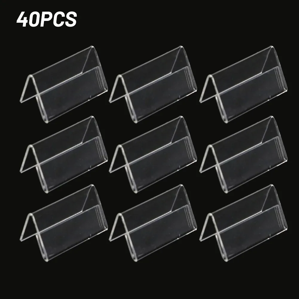 40pcs 2x4cm Acrylic Sign Display Stand Clear Price Tag Clip Sign Card Holder Stands Mini Label Racks Acrylic Card Display Holder