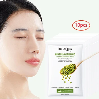 10pcs Mung Bean Amino Acid Hydrating Skin Care Oil Control Mask Whitening Shrink Pore Anti Aging Wrinkle Moistuizing Facial Mask