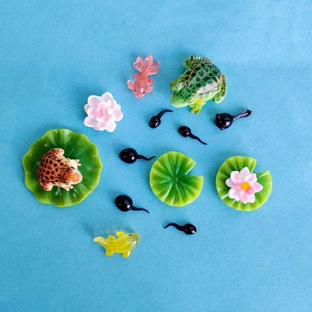 Sculpture Grenouille Sur Feuille De Lotus Résine - Décoration Paysagère Pour Aquarium, étang Ou Rocaille, Taille 10x4 Cm, Réaliste Et Résistante - 4