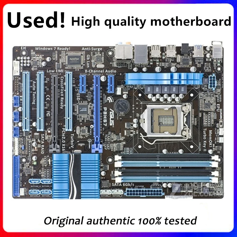 used-for-asus-p8h67-p8p67-computer-motherboard-lga-1155-ddr3-for-intel-h67-p8h67-desktop-mainboard-sata-ii-pci-e-x16-used