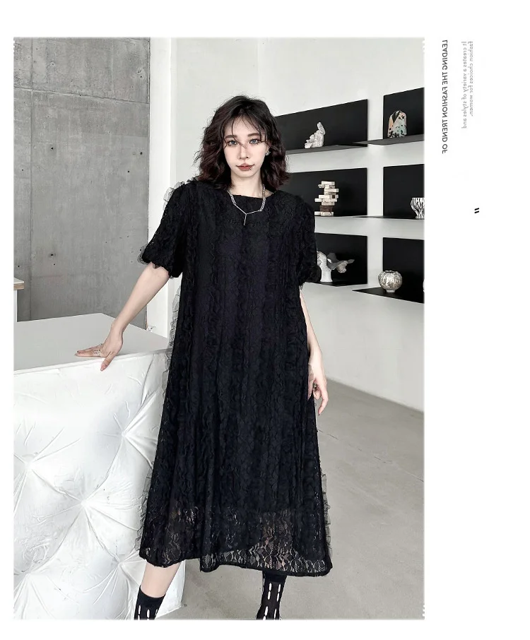 

2023 New Dark Mesh Lace Dress Women Summer Loose Dress