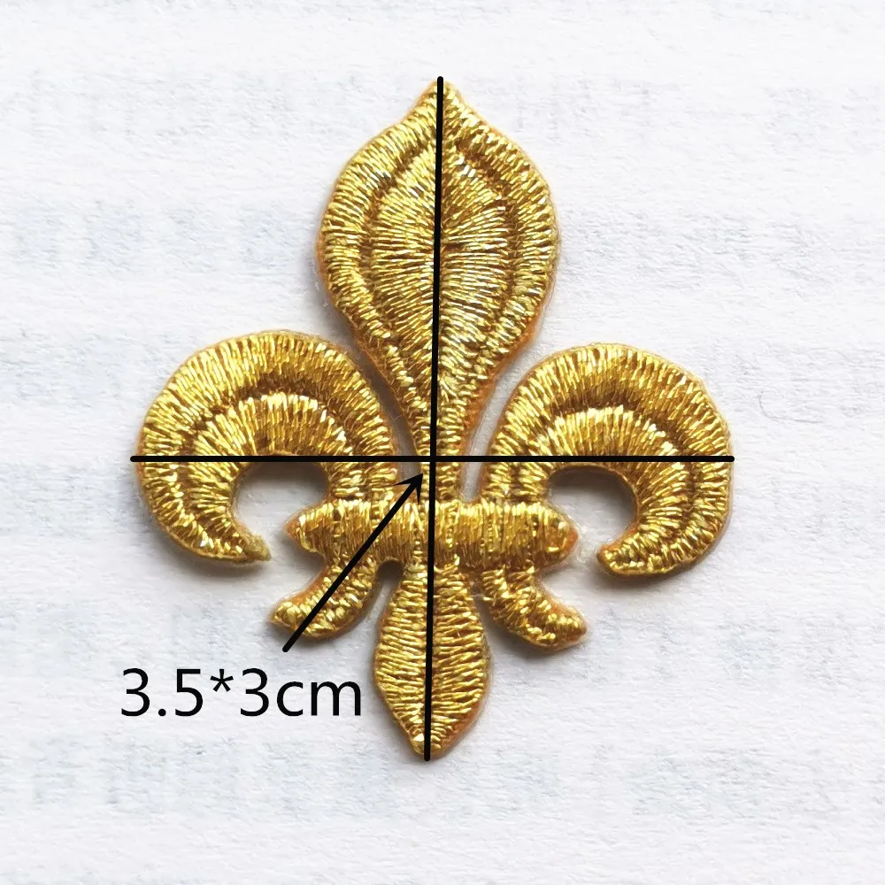 Iron On Patches Gold Embroidery Flower Appliqued Christmas Fleur De Lis Flower 3D Lotus Appliques 10-8.5cm/3.5*3cm