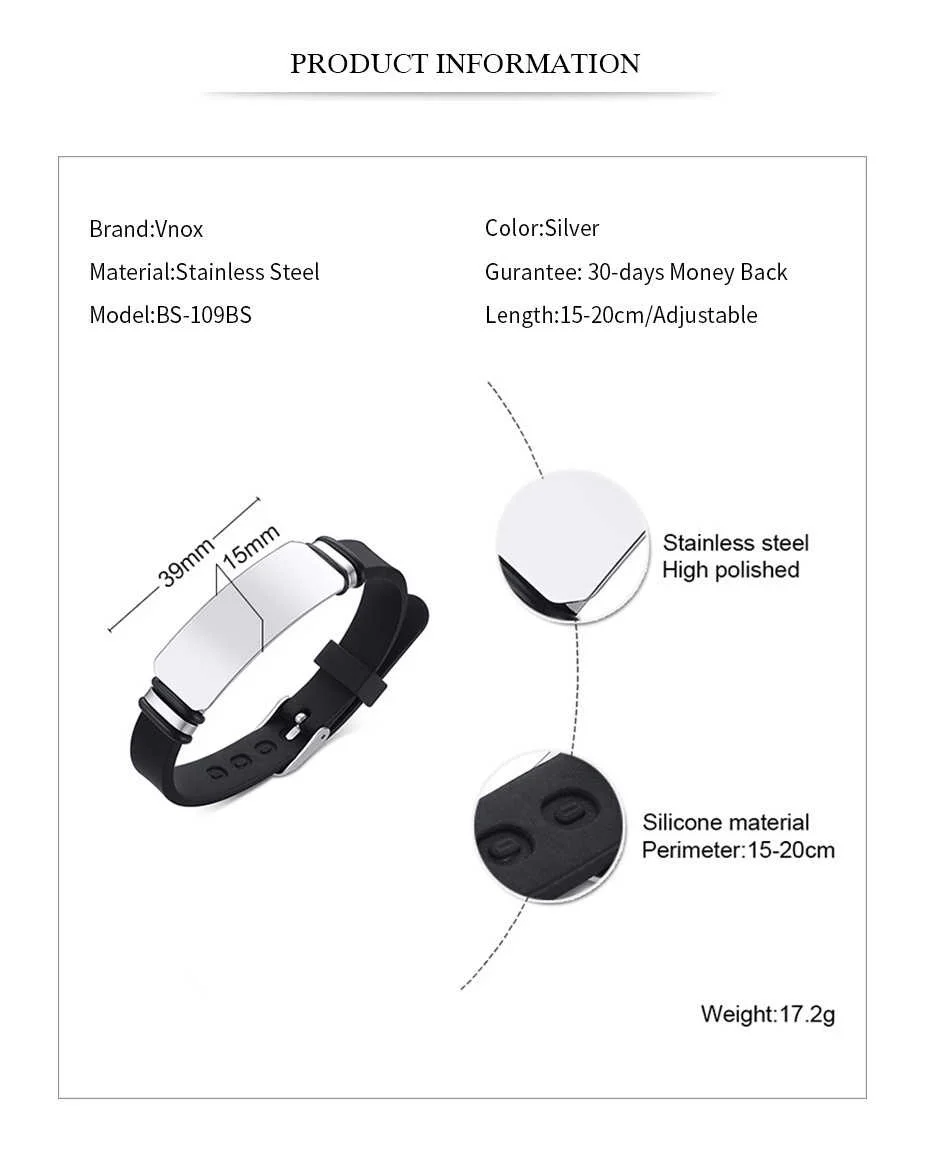 Vnox Nach Schwarz Stailess Stahl Armreif Breite Armbänder für Männer Herren Weiche Silikon Ruder Armband Geschenk für Hero Papa Mann – Detail 7