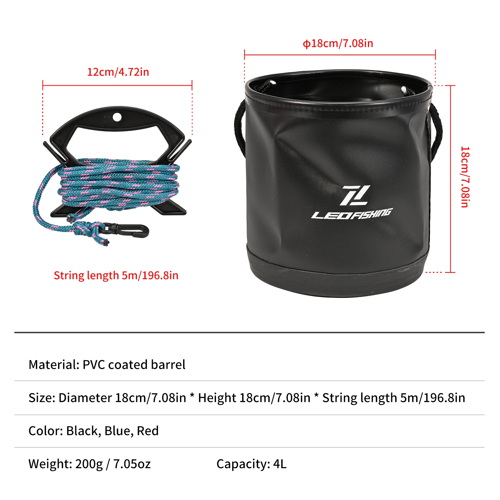 LEOFISHING PVC Coated Folding Fishing Barrel Basket 4L Waterproof Outdoor Essential Fish Protector Accessories
