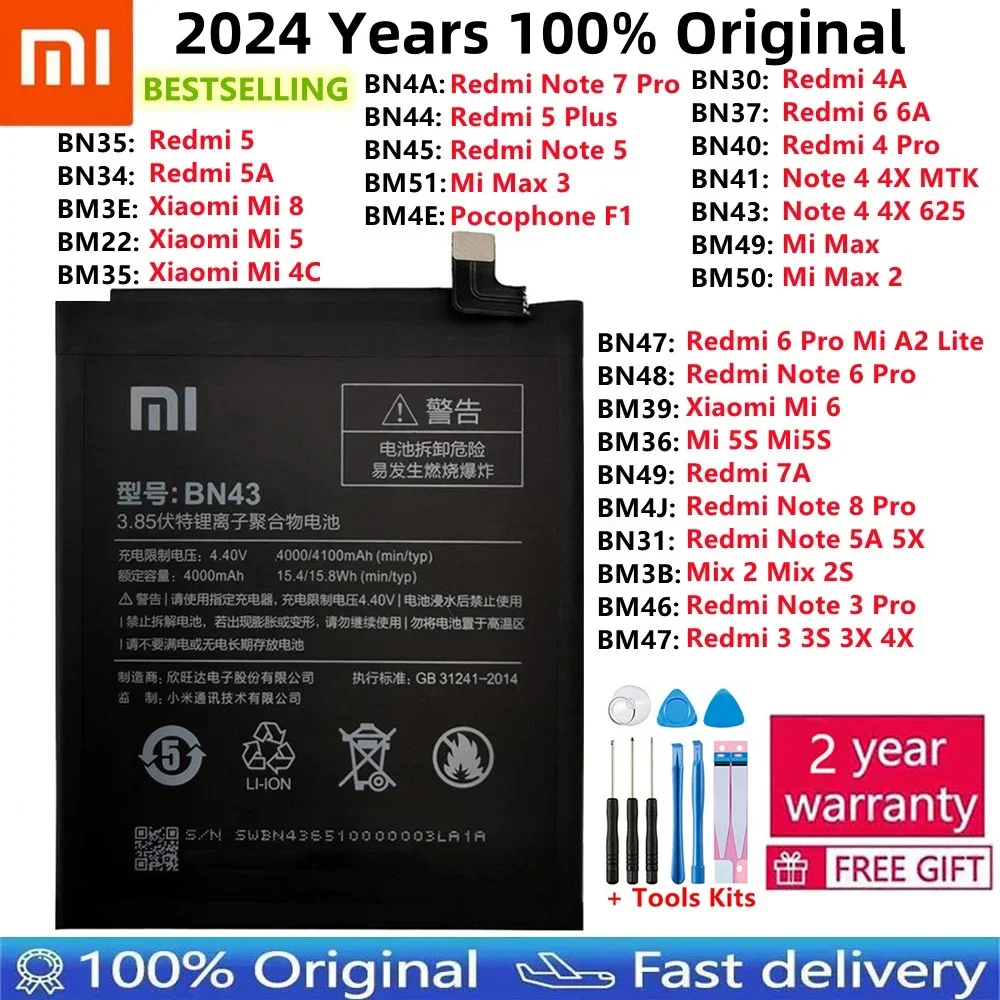 

Оригинальный запасной аккумулятор для Xiaomi Mi Redmi Note Mix 2 3 3S 3X 4 4X 4A 4C 5 5A 5S 5X M5 6 6A 7 8 9 Pro Plus Lite, батареи