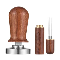 Premium Stainless Steel Coffee Tamper and Stirrer Set - Espresso Barista Essentials - 53mm (Wooden-2Pcs)