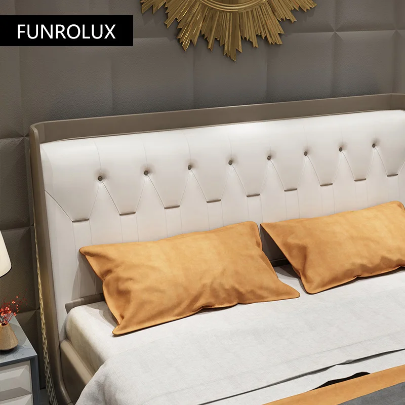 Modern Leather bed double bed1.8Mi master bedroom Hong light luxury elegant soft cushion leather wedding bed