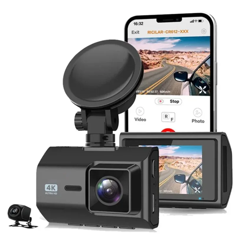 4K 1080P 2 Camera Dashcam Front and Rear Car Vehicle Security HD Tachograph Dash Cam with Wifi GPS