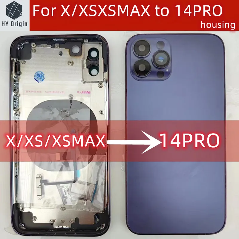 

For X/XS/XSMAX Like 14 Pro Housing X Up To 13 Pro Housing XS To 14 Pro Back DIY Back Cover Housing Battery Middle Frame Replacem