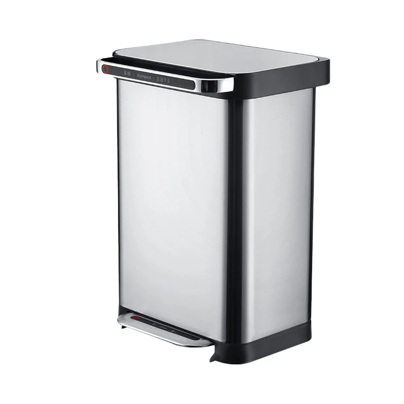 Hot sale kitchen 50L garbage compactor bin Stainless Steel 13 gallon compressing trash can with pedal