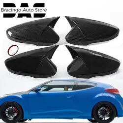Bracingo For Hyundai Veloster 2012-2017 Car Rear View Auto RearView Mirror Cover OX Horn Side Carbon Fiber/Glossy Black 2 Pcs
