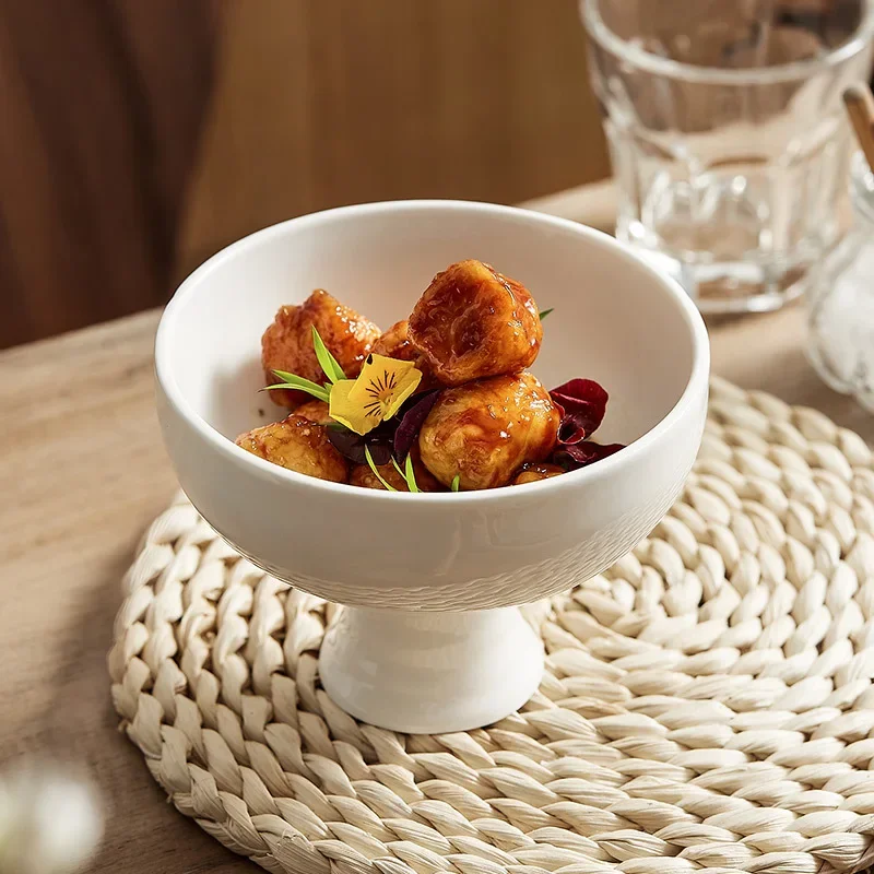 Japanese-Style Ceramic Tall Bowl Home Small Soup Bowl Ice Cream Cup Hotel Restaurant Tableware Dessert High-Grade Swing Plate