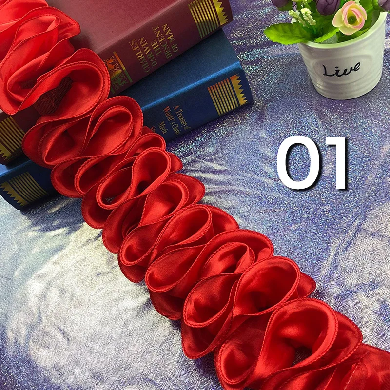 5Yards Pleated Ruffled Trim Shiny Satin 3D Lace Fabric Fringe Ruffle Ribbon DIY Dress Headwear Bow Sewing Decor Accessories