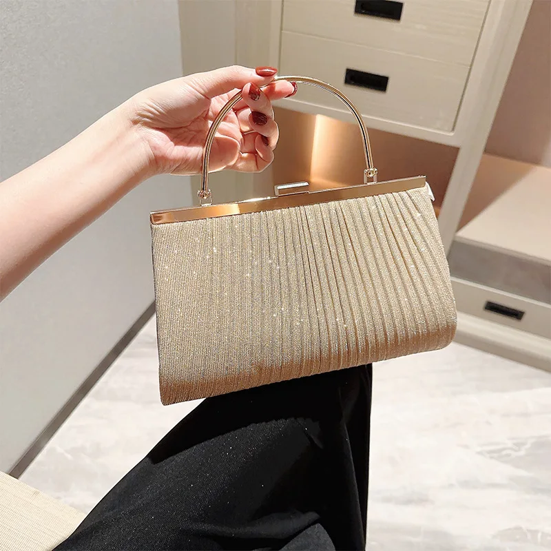 

2024 Fashion Women Evening Bag Elegant Glitter Pleated Ladies Clutch Party Wedding Shoulder Crossbody Bags Banquet Handbag