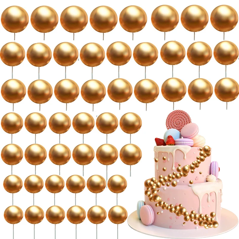 120Pcs Mini Palloncini Cake Toppers Gold Foam Ball Per Cupcake Cake Baking Decorations Inserto Per Torta Fai Da Te Per Forniture Per Decorazioni Per F