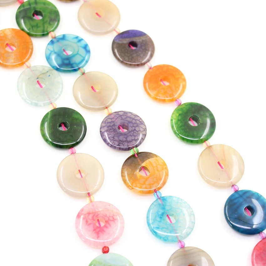 14PCS/Strand Mix Colour Dragon Vein Agates Donut Loose Beads,Natural Onxy Lucky Safety Pendants Earrings Necklace Jewelry Making