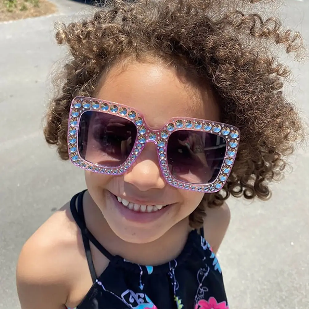 Cute Kids Sunglasses Rhinestone Diamond Children Square Sunshades Girl Boy Colorful Lens Sparkling Princess Sun Glasses_voghion.com