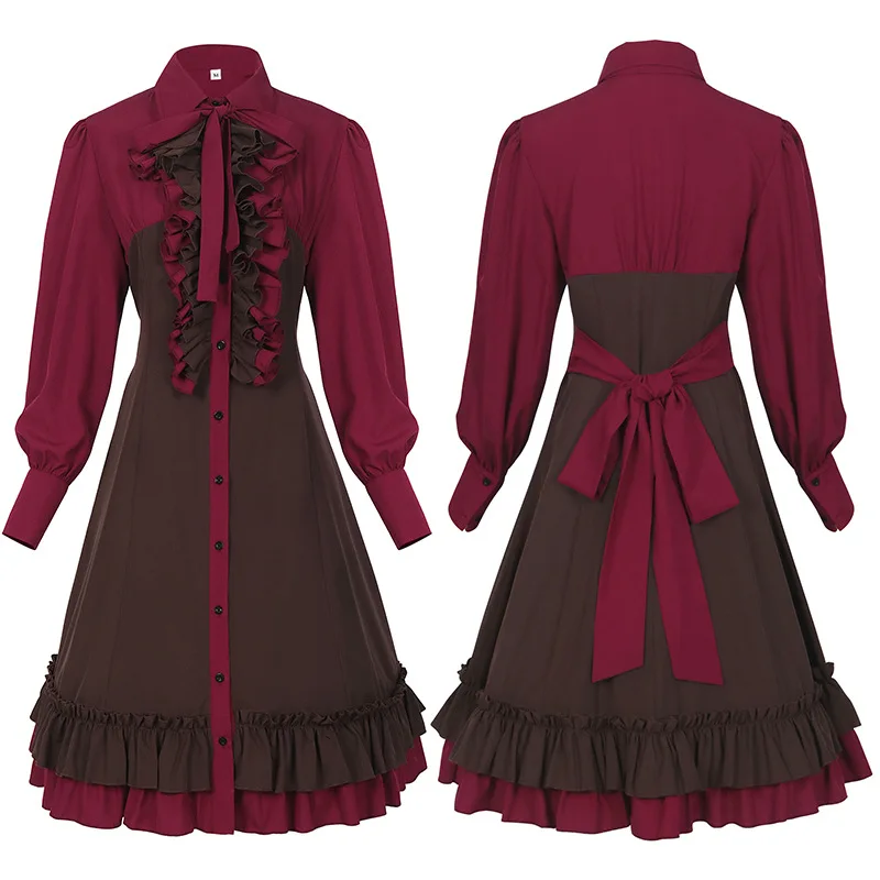 

Medieval Dress for Women Autumn Long Sleeve Maxi Robe Vintage Renaissance Maid Cosplay Ball Gown Party Long Dress Vestidos