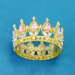 Elegant Bridal Tiara and Crown Hair Accessories (Gold Pink)