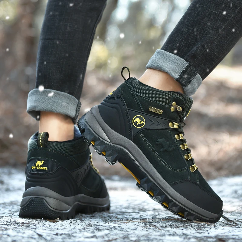 Men Winter Boots Genuine Leather Sneakers Man Fur Plush Snow Shoes Warm Outdoor Ankle Boots Classic Hiking Footwear men sneakers,outdoor boots,men leather boots