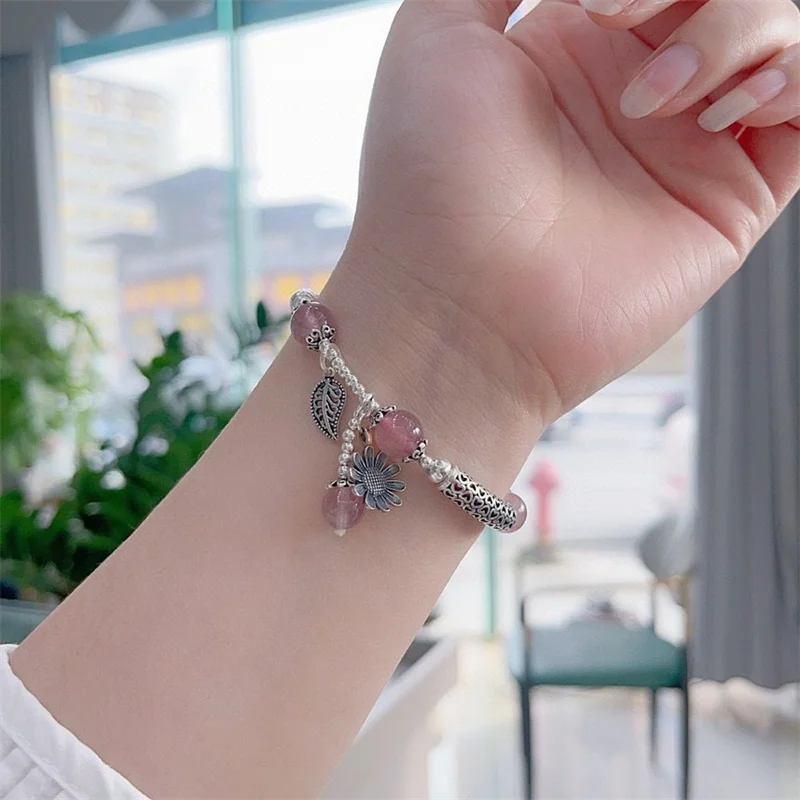 

Sterling Silver Bracelet S925 Gift For Women DIY Originality Girl Charm Garnet Festival Retro Fashion Jewelry