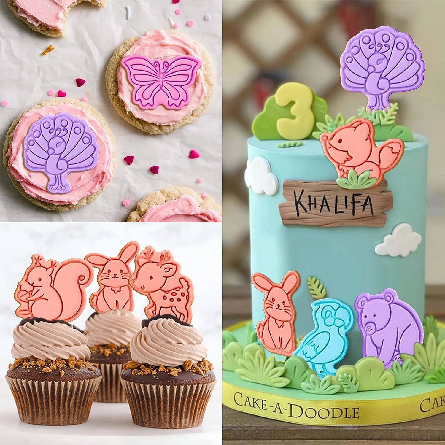 Cookie Cutters Animal 8 Pattern Plastic Cartoon Pressable Biscuit Mold Confectionery Cookie Stamp Kitchen Baking Pastry Tools