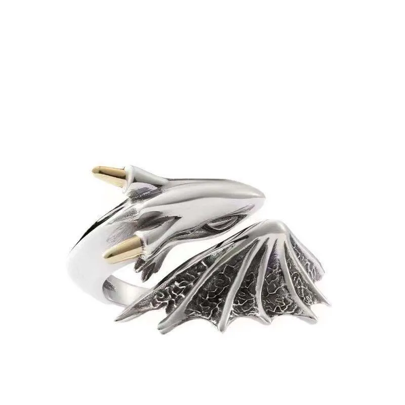 Flying Dragon Ring Retro Silver Adjustable Couple Jewellery_voghion.com