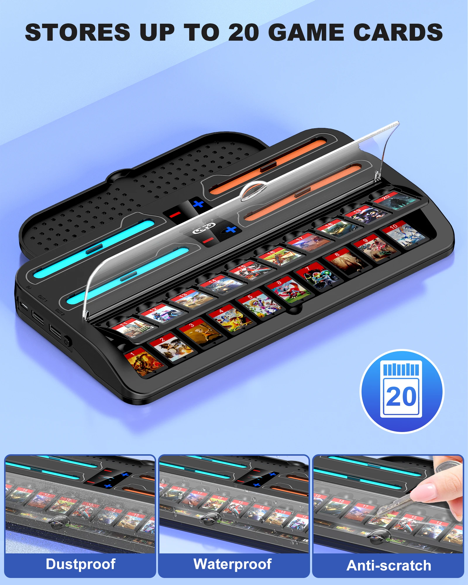 BEBONCOOL SC200 Switch2 충전 도크 4-컨트롤러 고속 충전 20 게임 카드 보관 2 USB 듀얼 레이어 파티 게임