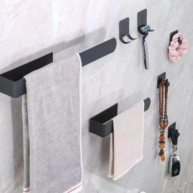 Stainless Steel Towel Rack Hole-Free Self-Adhesive Wall Clothes Rack Bathroom Single Bar Space Saving Towel Rack