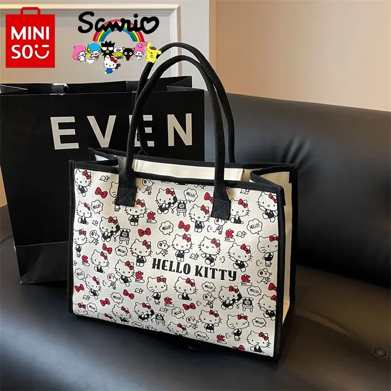 Miniso Hello Kitty New Women's Handbag Fashionable High Quality Women's Shoulder Bag Cartoon Large Capacity Girl Shopping Bag