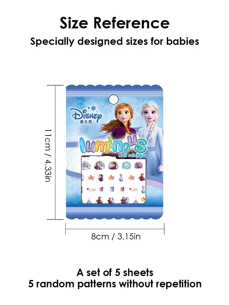 Disney Girls Children Nightglow Nail Stickers Ice and Snow Romance Princess Elsa Cartoon Sticker Toys